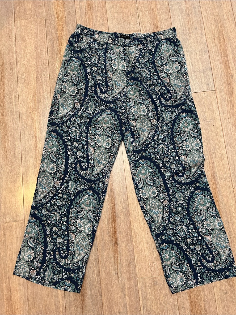 Banana Republic Navy Paisley Silk Straight Leg Pants elastic band 10P